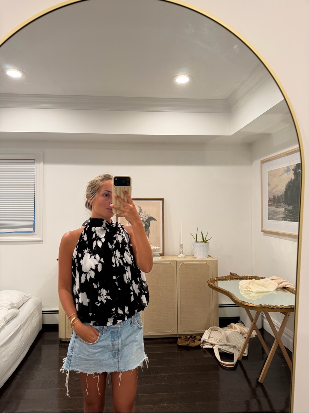 Black & White Floral Halter Top - Women